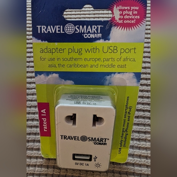 Conair Travel Smart Adapter Plug with USB Port NIP - Picture 2 of 2